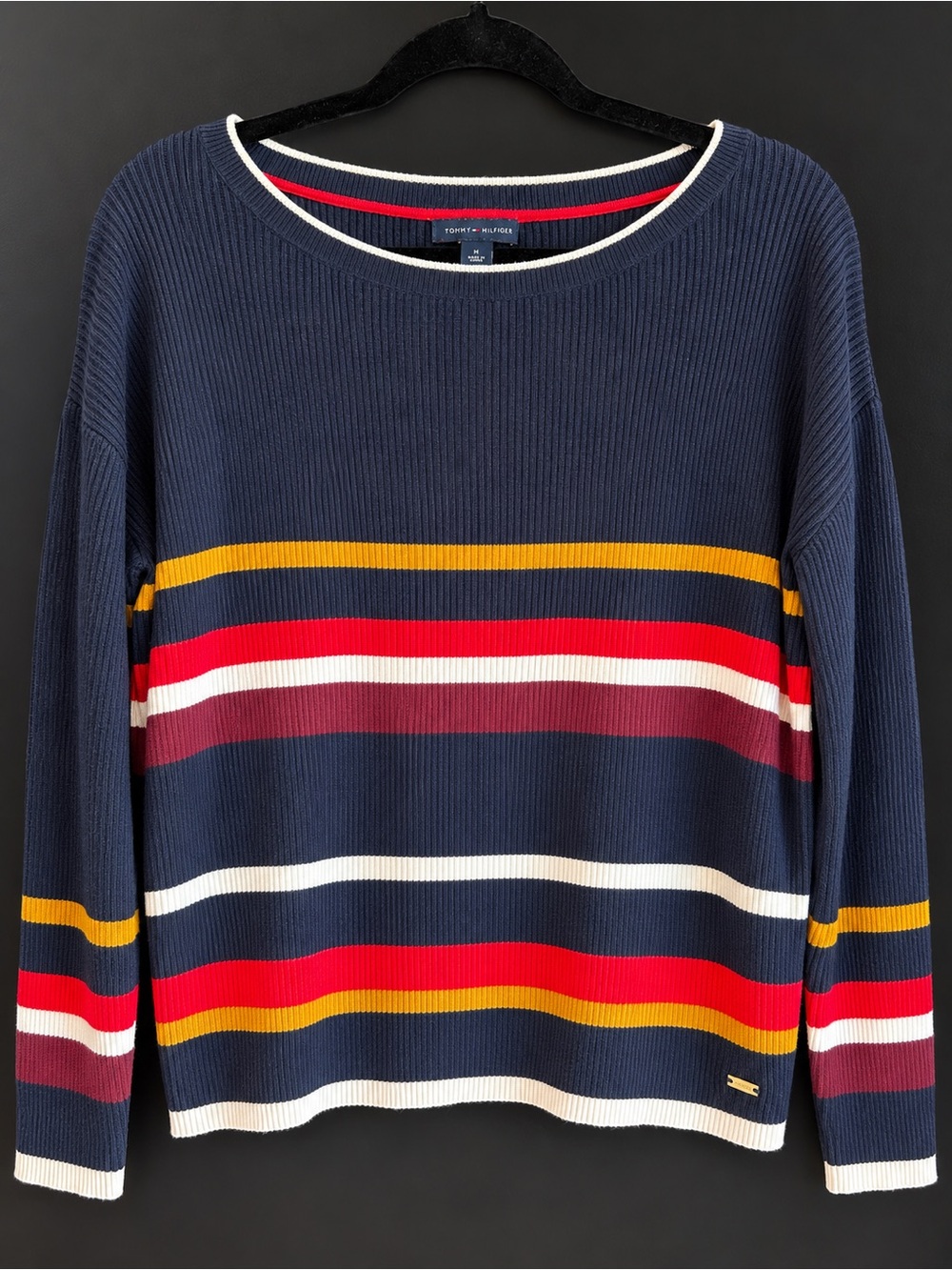 Tommy Hilfiger Women’s M Multicolor Striped Ribbed Knit Sweater Preppy
